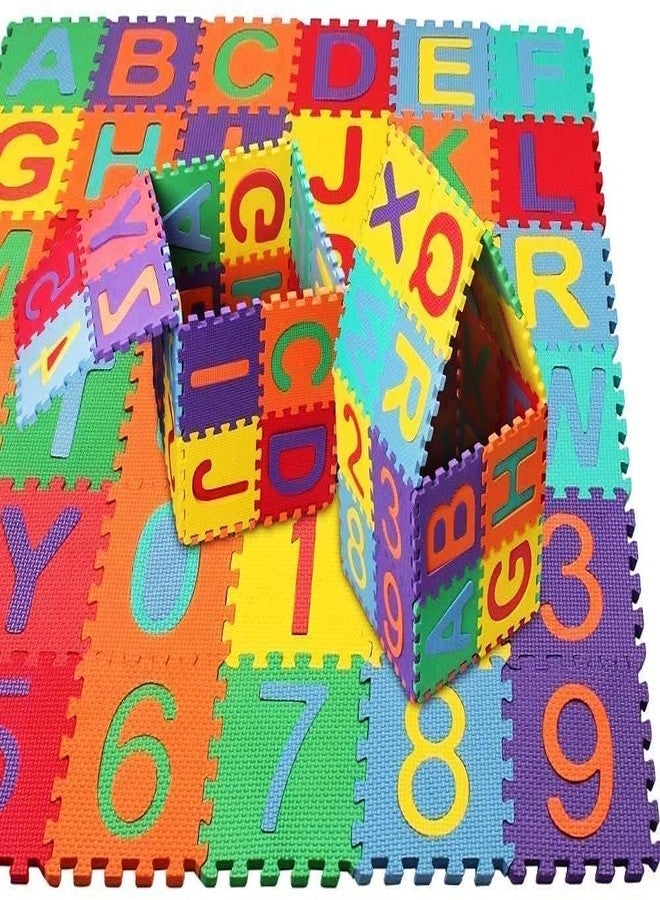 URM سجادة ألغاز صغيرة من الفوم للأطفال من يو آر إم، 36 قطعة، سجادة تعليمية متشابكة للأحرف والأرقام للأطفال - متعددة الألوان - Image 1